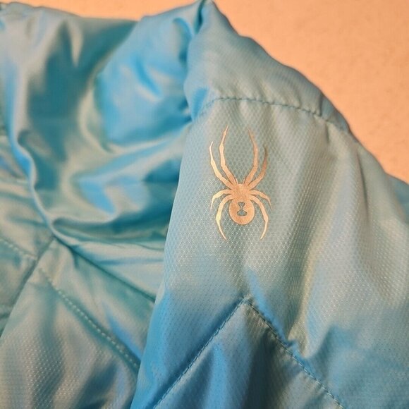 Spyder ThermaWeb Jacket Womens Large Aqua Puffer Performance Full Zip Storm Flap - Picture 5 of 12